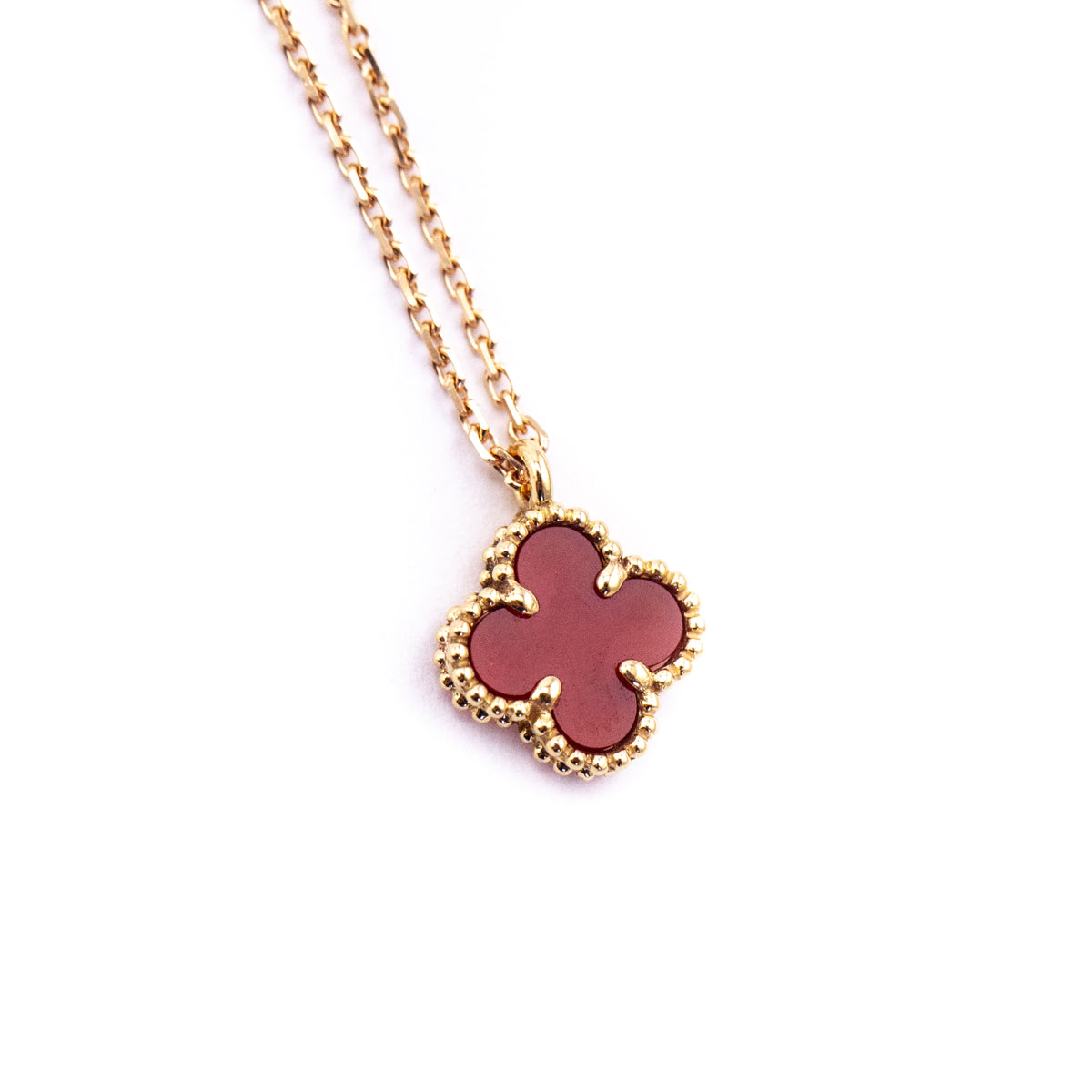 Van Cleef Arpels 18K Gold Carnelian Sweet Alhambra Pendant Necklace - Love that Bag etc - Preowned Authentic Designer Handbags Preloved Fashions