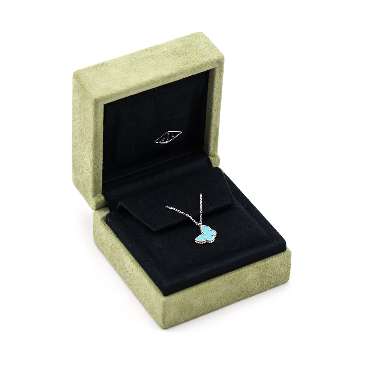 Van Cleef Arpels 18K White Gold Turquoise Sweet Alhambra Butterfly Pendant Necklace - Love that Bag etc - Preowned Authentic Designer Handbags Preloved Fashions