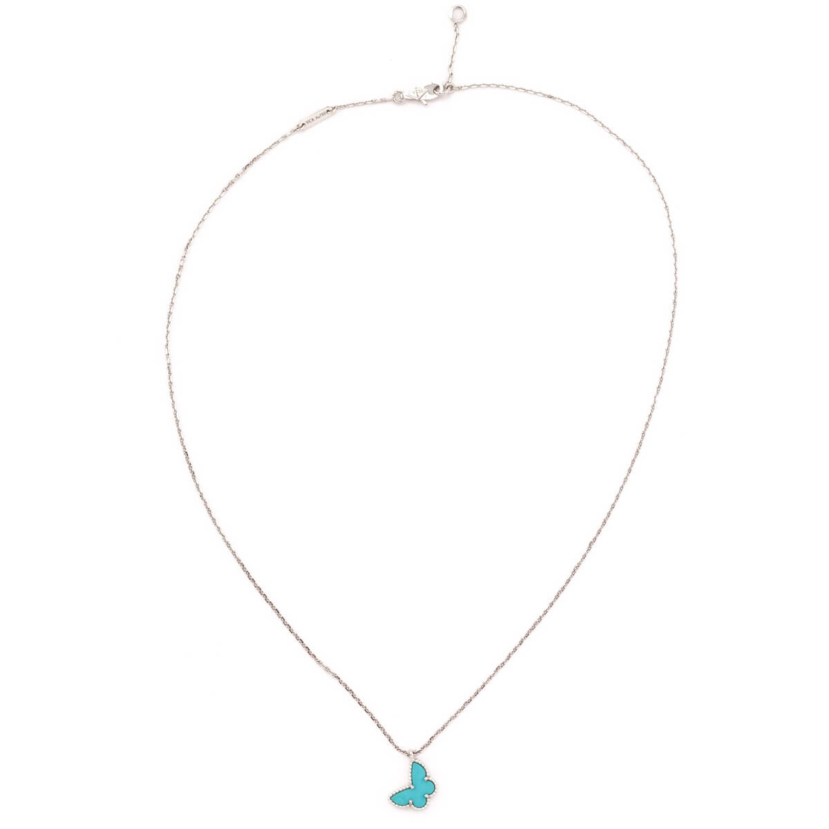 Van Cleef Arpels 18K White Gold Turquoise Sweet Alhambra Butterfly Pendant Necklace - Love that Bag etc - Preowned Authentic Designer Handbags Preloved Fashions