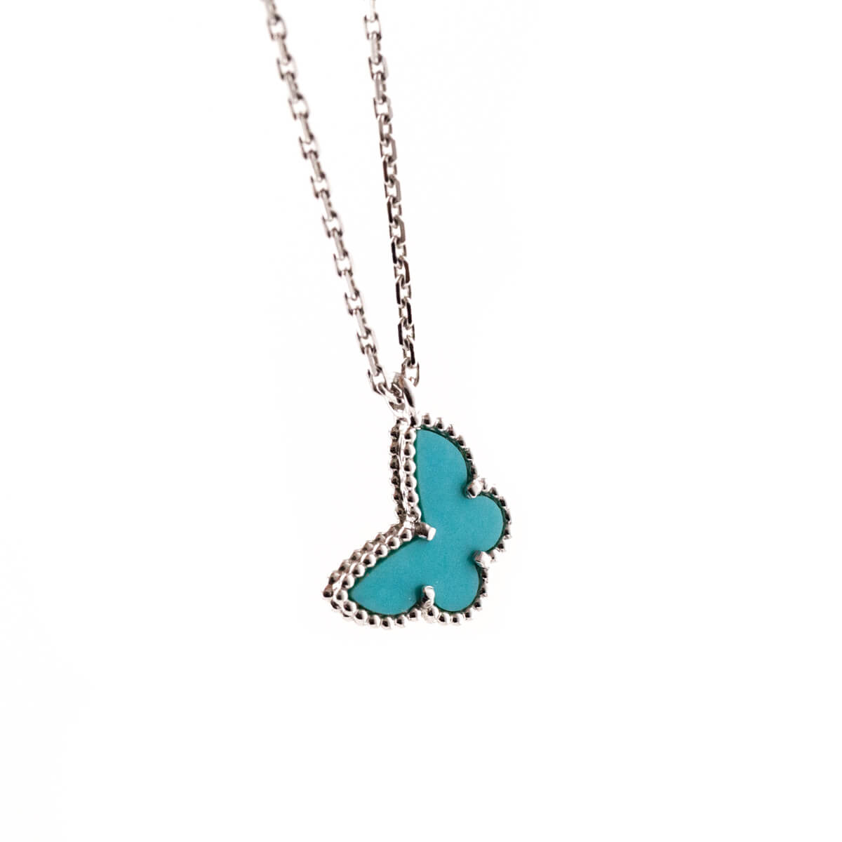 Van Cleef Arpels 18K White Gold Turquoise Sweet Alhambra Butterfly Pendant Necklace - Love that Bag etc - Preowned Authentic Designer Handbags Preloved Fashions