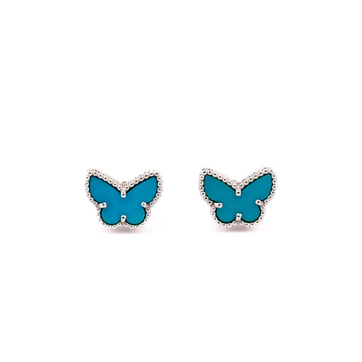 Van Cleef Arpels 18K White Gold Turquoise Sweet Alhambra Butterfly Stud Earrings - Love that Bag etc - Preowned Authentic Designer Handbags Preloved Fashions