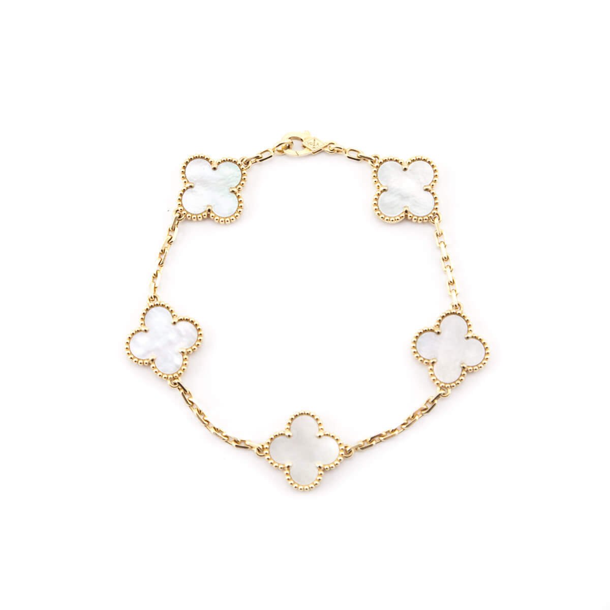 Van Cleef Arpels 18K Yellow Gold Mother of Pearl 5 Motifs Vintage Alhambra Bracelet - Love that Bag etc - Preowned Authentic Designer Handbags Preloved Fashions