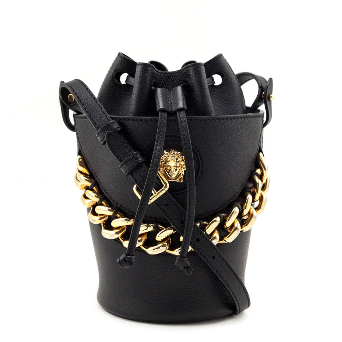 Versace Black Calfskin La Medusa Chain Bucket Bag - Love that Bag etc - Preowned Authentic Designer Handbags Preloved Fashions