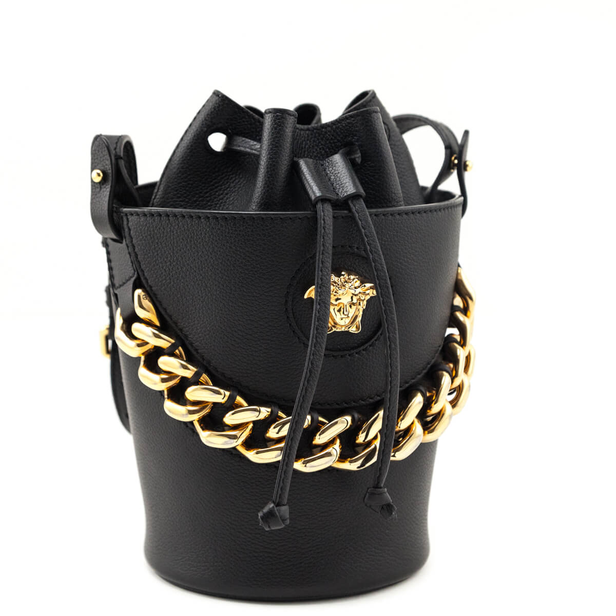 Versace Black Calfskin La Medusa Chain Bucket Bag - Love that Bag etc - Preowned Authentic Designer Handbags Preloved Fashions