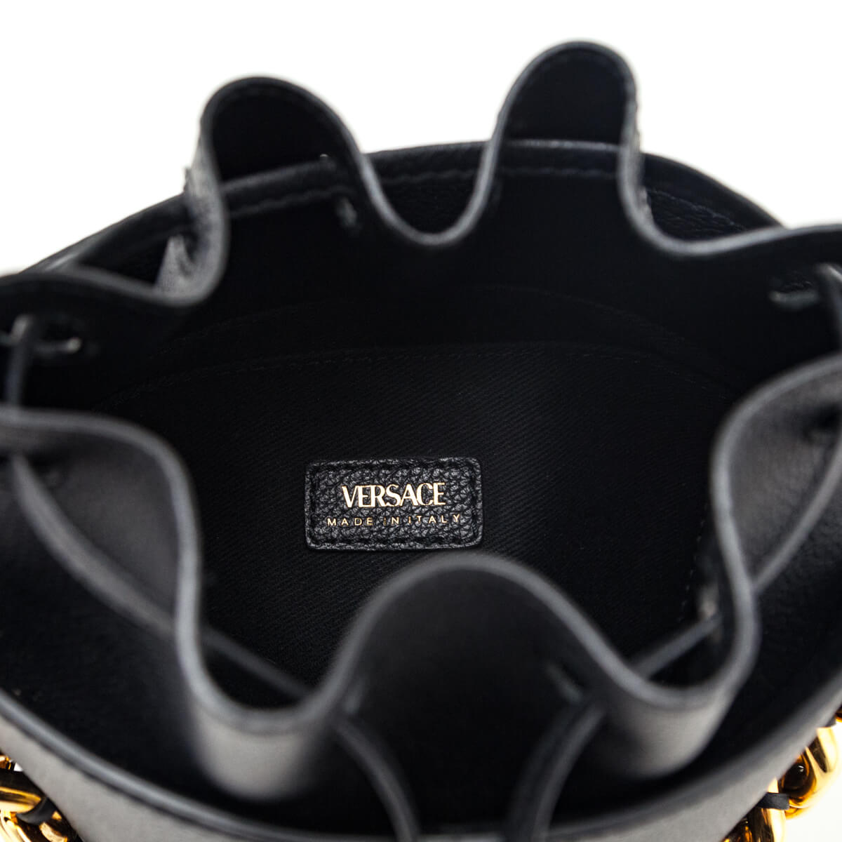 Versace Black Calfskin La Medusa Chain Bucket Bag - Love that Bag etc - Preowned Authentic Designer Handbags Preloved Fashions
