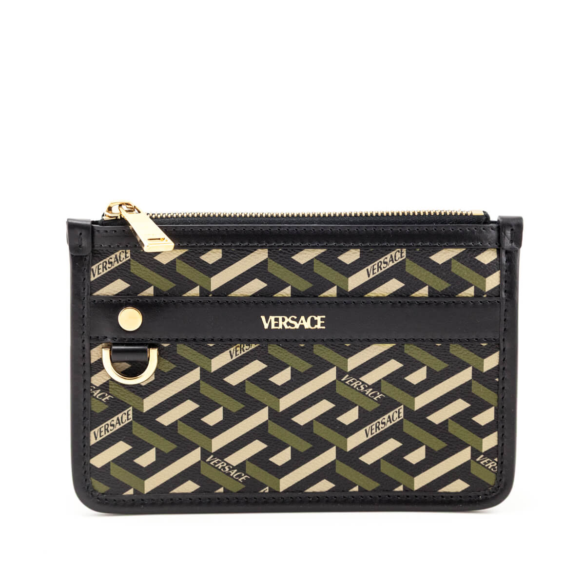 Versace Black Khaki La Greca Modular Pouch - Love that Bag etc - Preowned Authentic Designer Handbags Preloved Fashions