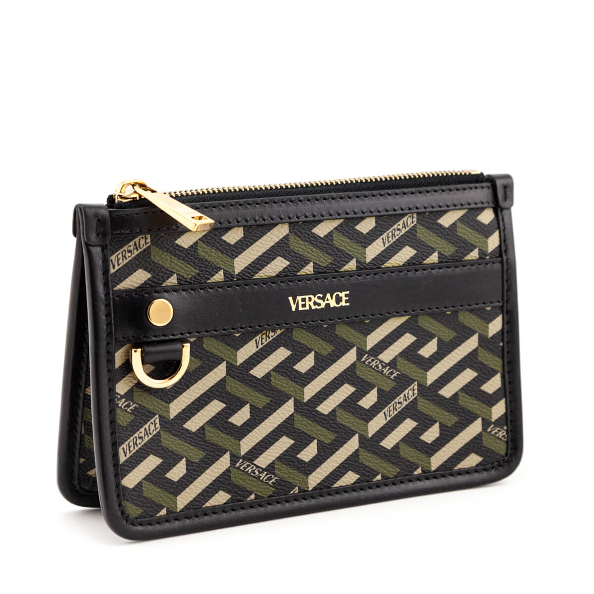 Versace Black Khaki La Greca Modular Pouch - Love that Bag etc - Preowned Authentic Designer Handbags Preloved Fashions