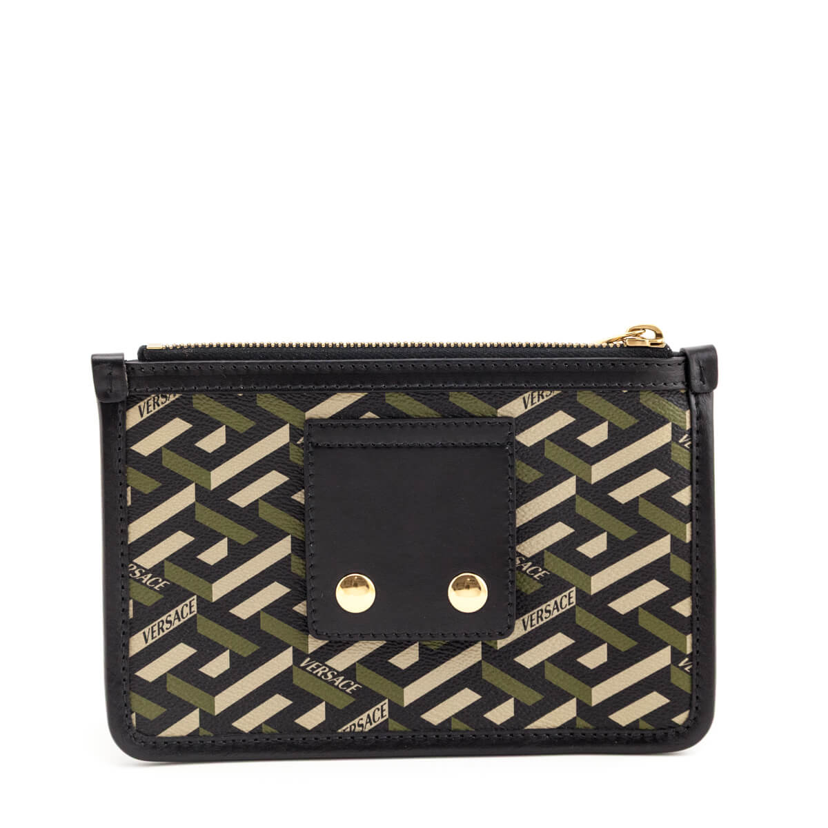 Versace Black Khaki La Greca Modular Pouch - Love that Bag etc - Preowned Authentic Designer Handbags Preloved Fashions