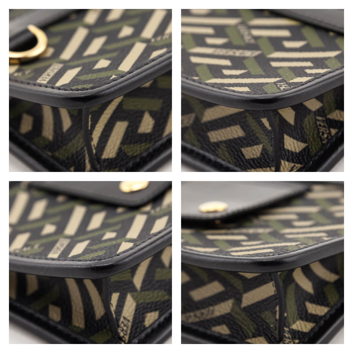 Versace Black Khaki La Greca Modular Pouch - Love that Bag etc - Preowned Authentic Designer Handbags Preloved Fashions