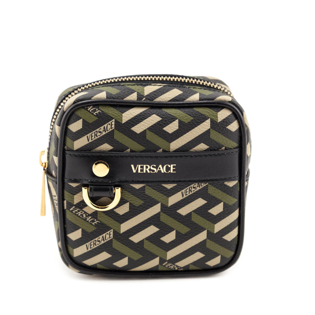 Versace Black Khaki La Greca Square Modular Pouch - Love that Bag etc - Preowned Authentic Designer Handbags Preloved Fashions