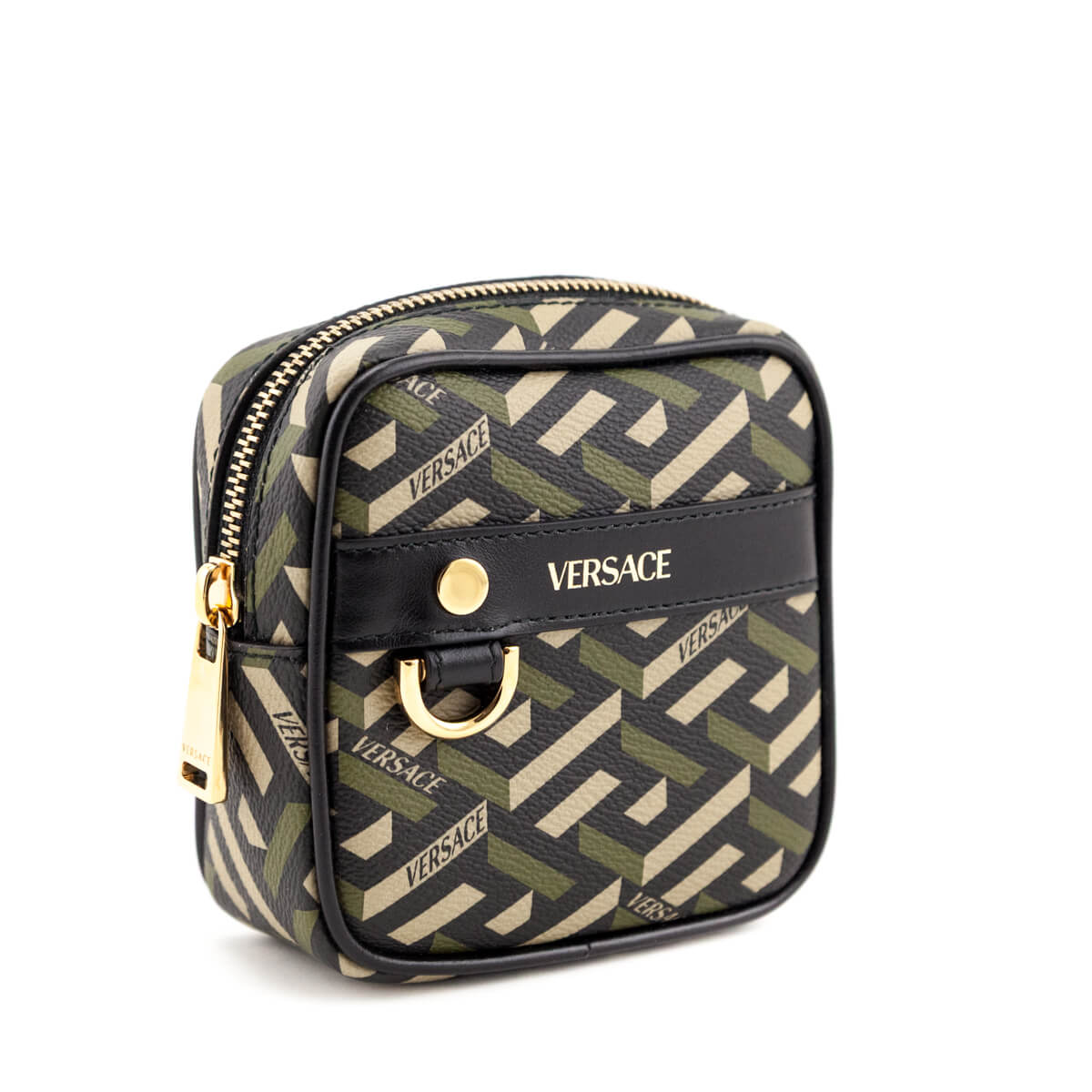 Versace Black Khaki La Greca Square Modular Pouch - Love that Bag etc - Preowned Authentic Designer Handbags Preloved Fashions
