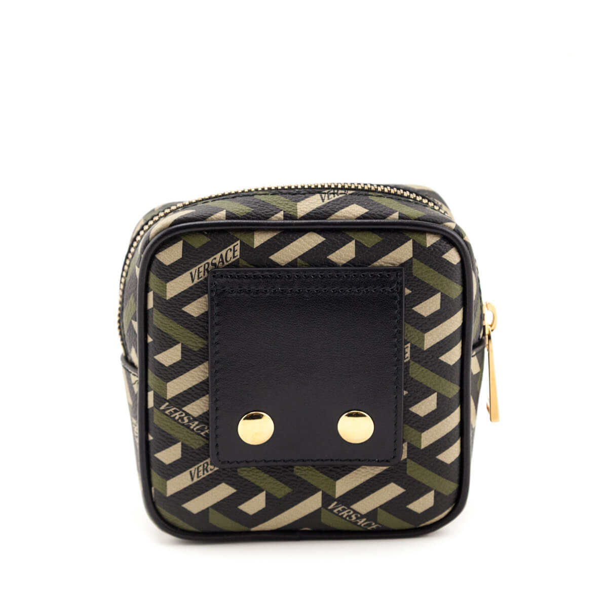 Versace Black Khaki La Greca Square Modular Pouch - Love that Bag etc - Preowned Authentic Designer Handbags Preloved Fashions