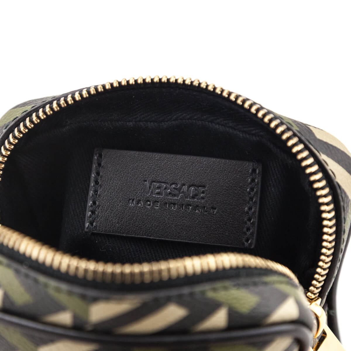 Versace Black Khaki La Greca Square Modular Pouch - Love that Bag etc - Preowned Authentic Designer Handbags Preloved Fashions