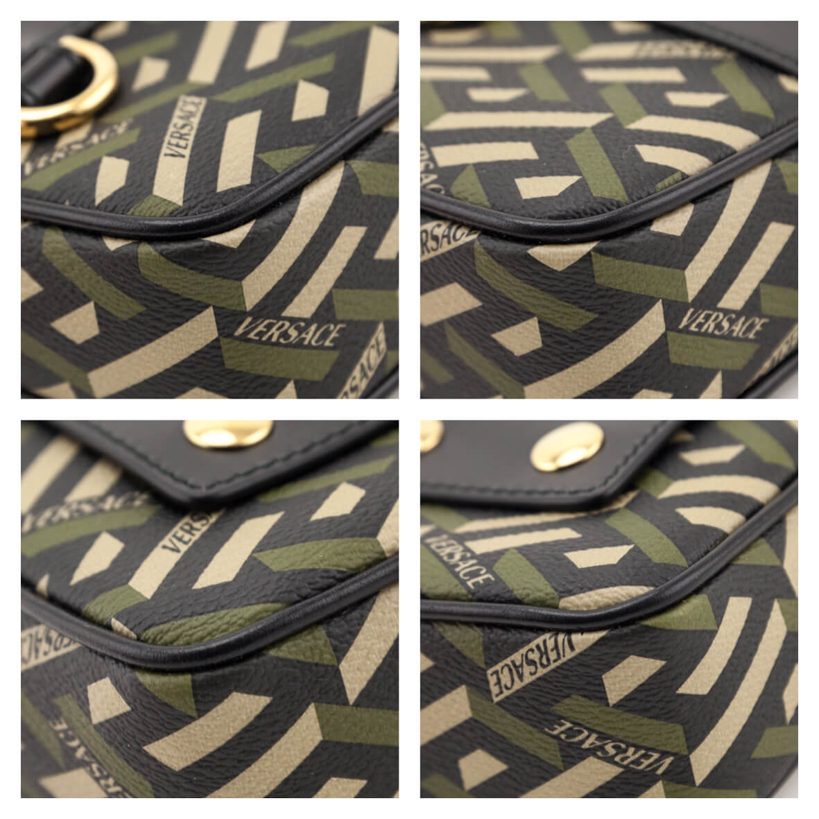 Versace Black Khaki La Greca Square Modular Pouch - Love that Bag etc - Preowned Authentic Designer Handbags Preloved Fashions