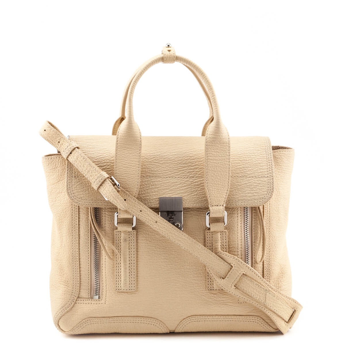 3.1 Phillip Lim Beige Textured Calfskin Medium Pashli Satchel - Love that Bag etc - Preowned Authentic Designer Handbags Preloved Fashions