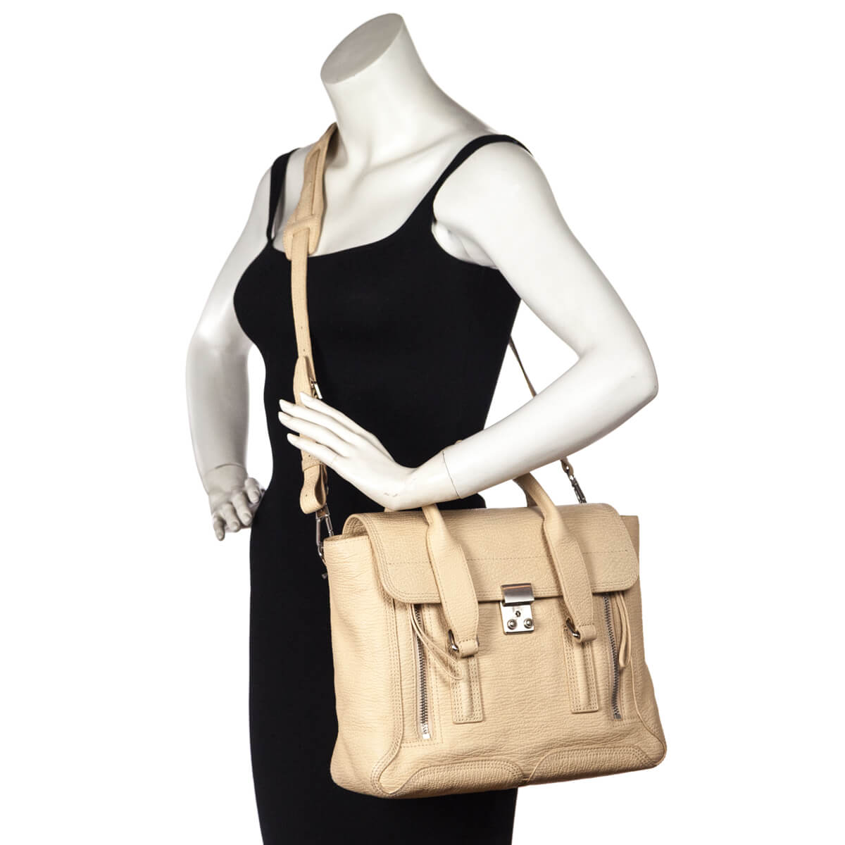 3.1 Phillip Lim Beige Textured Calfskin Medium Pashli Satchel - Love that Bag etc - Preowned Authentic Designer Handbags Preloved Fashions