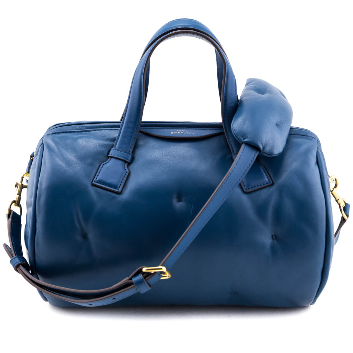 Anya Hindmarch Blue Leather Chubby Barrel Crossbody - Love that Bag etc - Preowned Authentic Designer Handbags Preloved Fashions