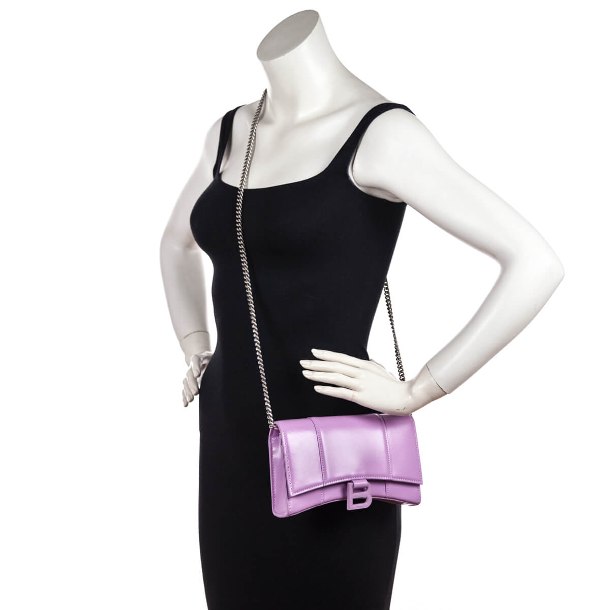 Balenciaga Lilac Calfskin Hourglass Wallet On Chain - Love that Bag etc - Preowned Authentic Designer Handbags Preloved Fashions