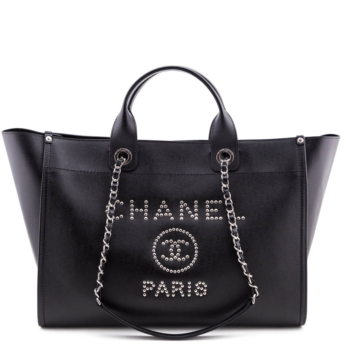 Chanel Black Grained Calfskin Large Deauville Tote SHW - Love that Bag etc - Preowned Authentic Designer Handbags Preloved Fashions