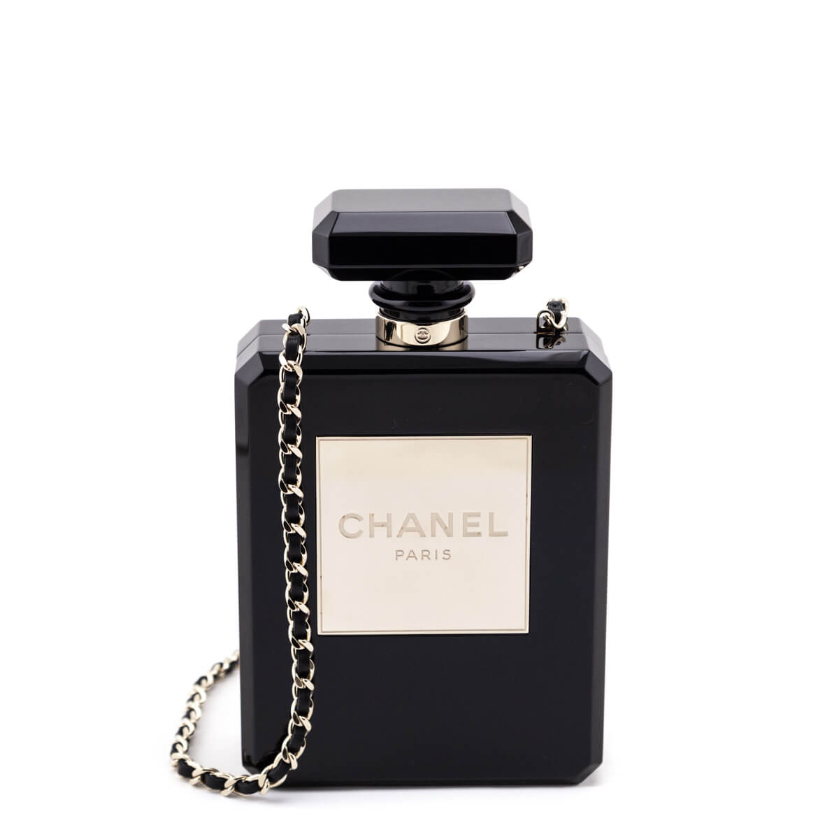 Chanel Black Plexiglass Perfume Bottle Minaudiere - Love that Bag etc - Preowned Authentic Designer Handbags Preloved Fashions