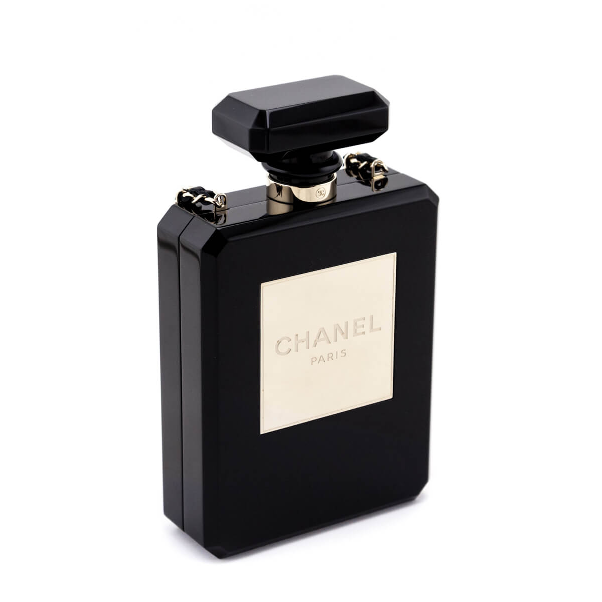 Chanel Black Plexiglass Perfume Bottle Minaudiere - Love that Bag etc - Preowned Authentic Designer Handbags Preloved Fashions