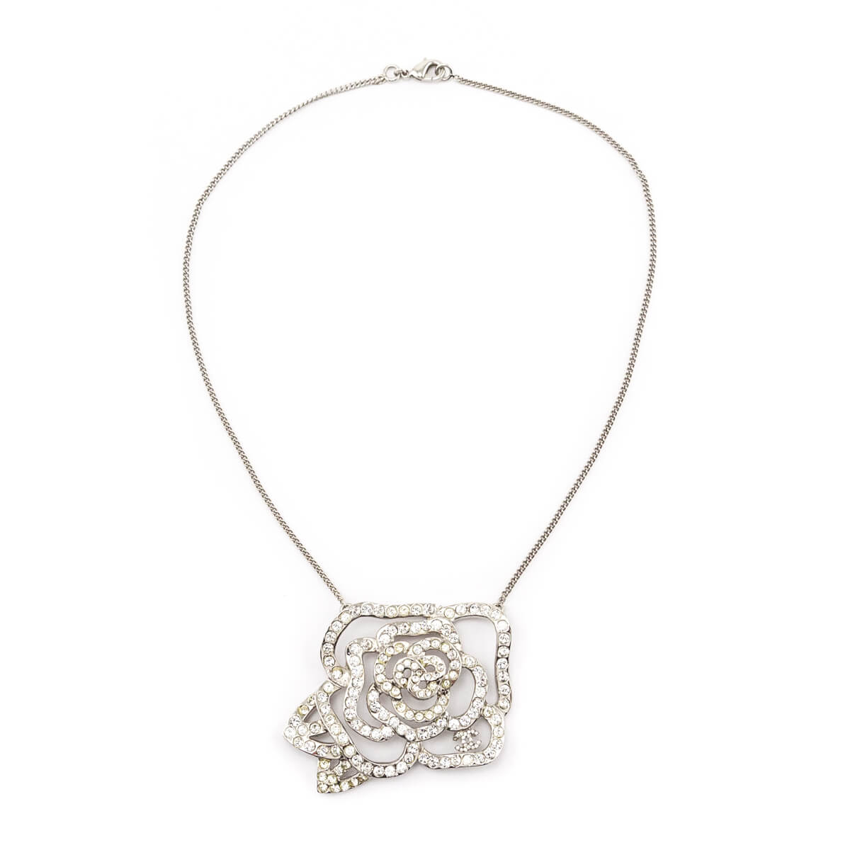 Chanel Silver Crystal Camellia Pendant Necklace - Love that Bag etc - Preowned Authentic Designer Handbags Preloved Fashions