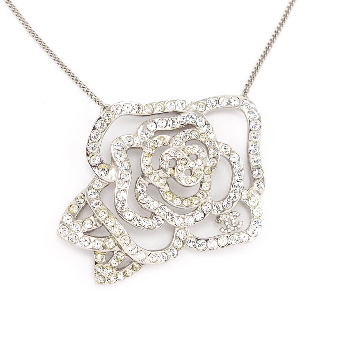 Chanel Silver Crystal Camellia Pendant Necklace - Love that Bag etc - Preowned Authentic Designer Handbags Preloved Fashions