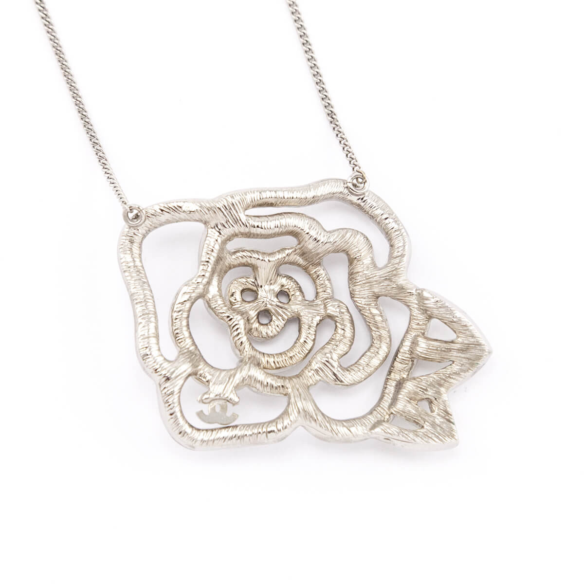 Chanel Silver Crystal Camellia Pendant Necklace - Love that Bag etc - Preowned Authentic Designer Handbags Preloved Fashions