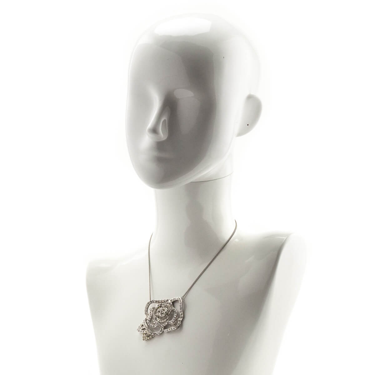 Chanel Silver Crystal Camellia Pendant Necklace - Love that Bag etc - Preowned Authentic Designer Handbags Preloved Fashions