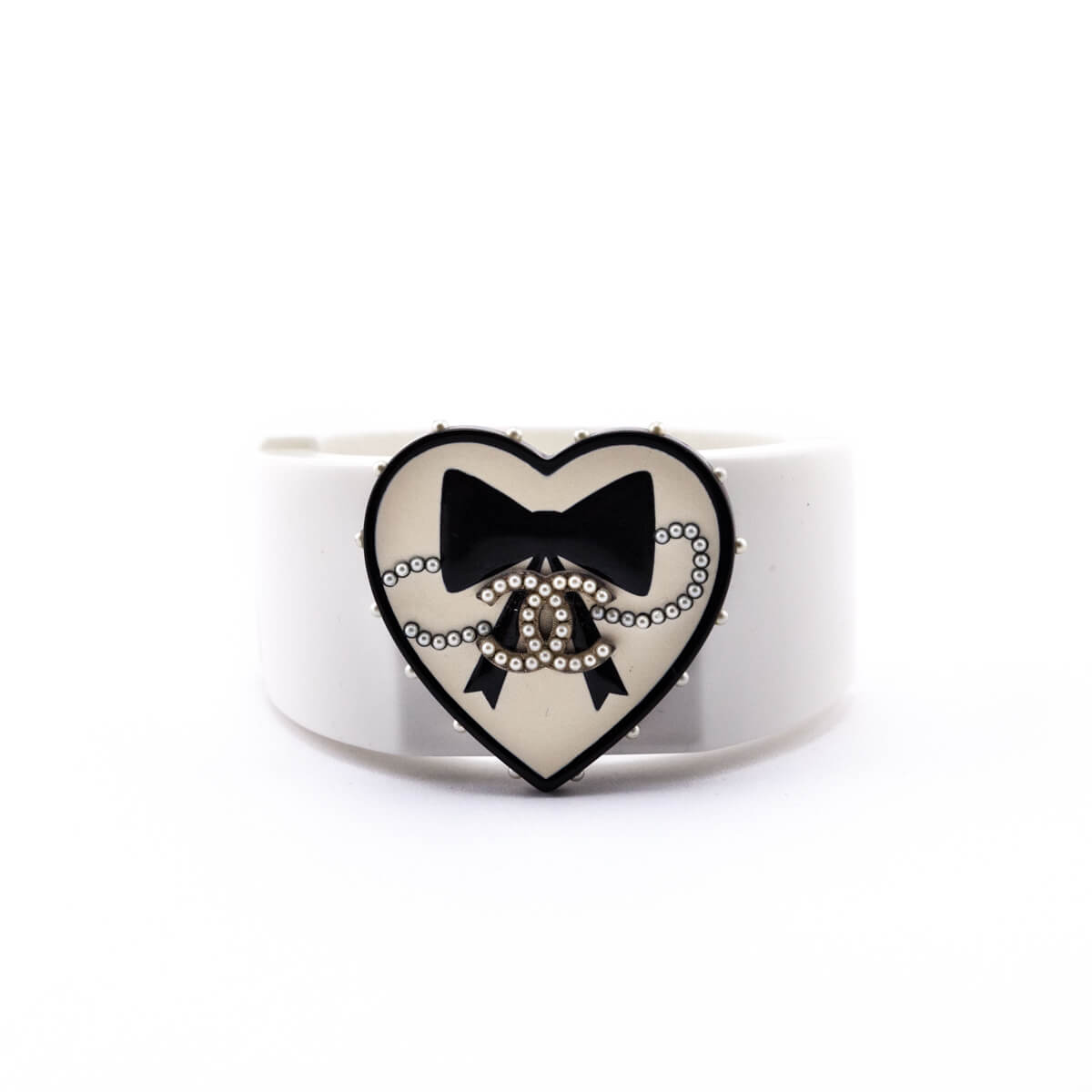 Chanel White Black Valentine Heart Resin Cuff - Love that Bag etc - Preowned Authentic Designer Handbags Preloved Fashions