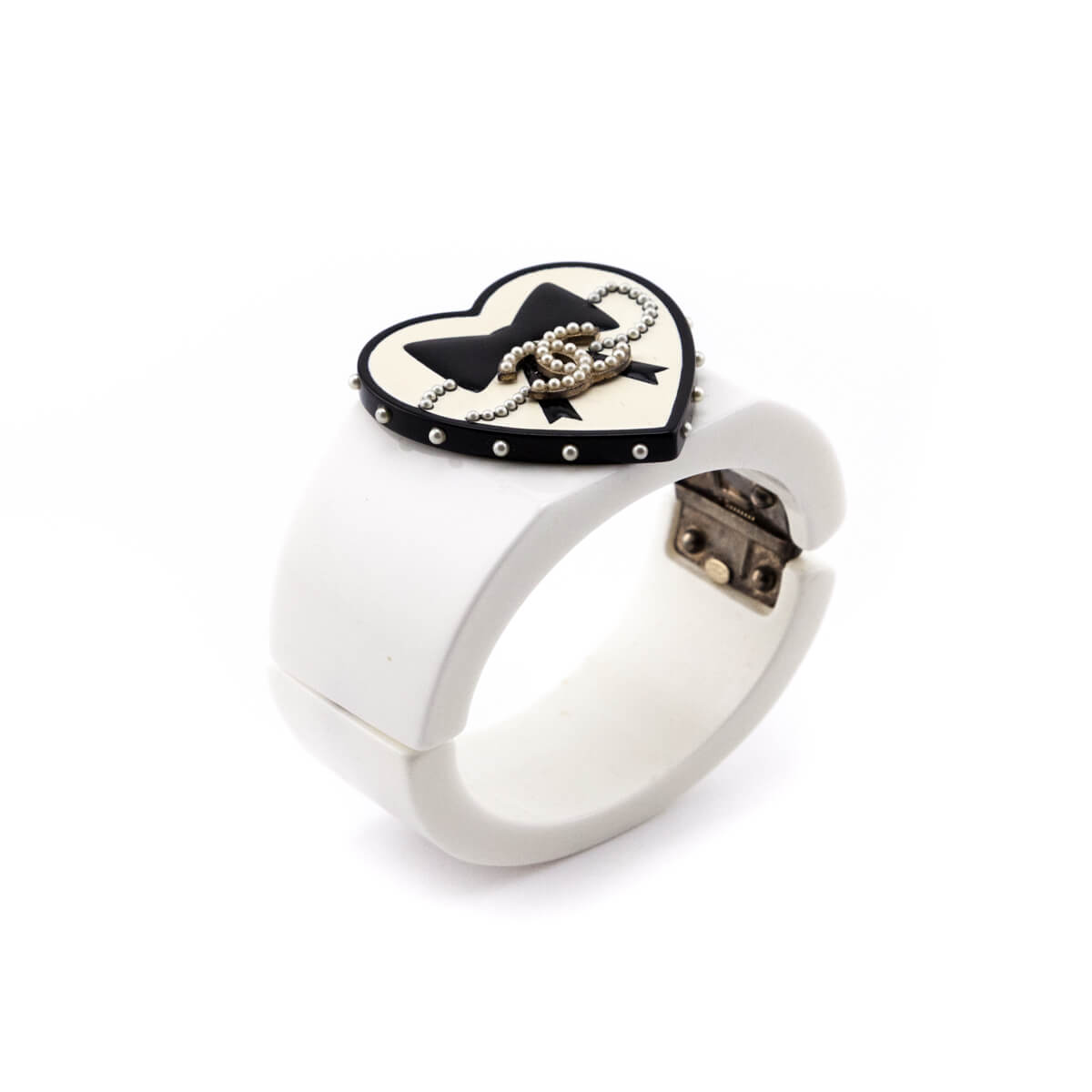 Chanel White Black Valentine Heart Resin Cuff - Love that Bag etc - Preowned Authentic Designer Handbags Preloved Fashions