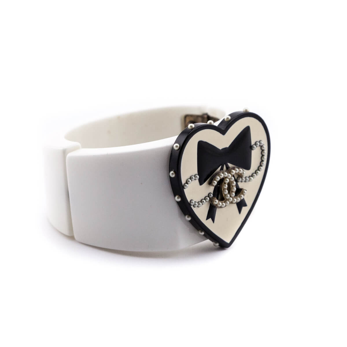 Chanel White Black Valentine Heart Resin Cuff - Love that Bag etc - Preowned Authentic Designer Handbags Preloved Fashions