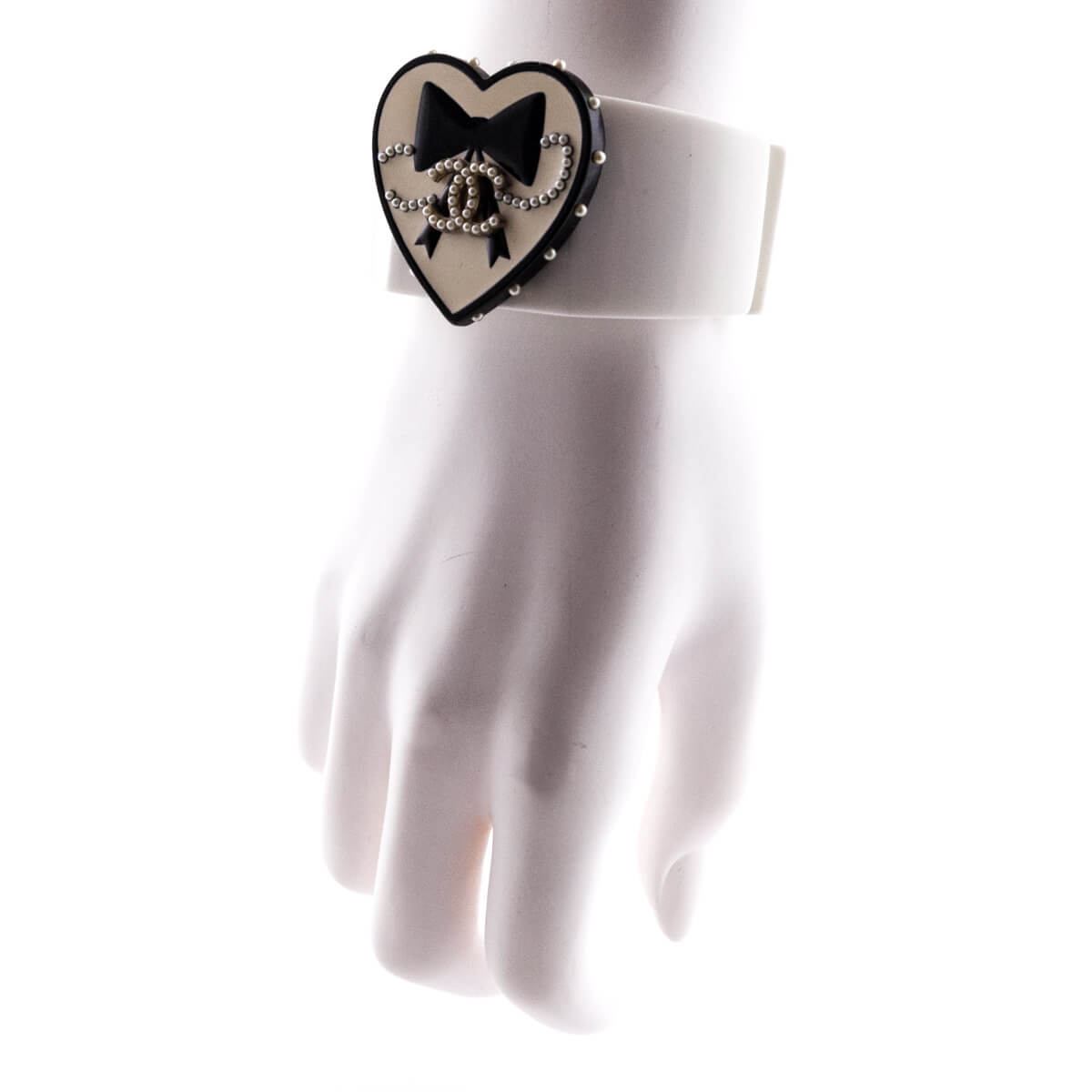 Chanel White Black Valentine Heart Resin Cuff - Love that Bag etc - Preowned Authentic Designer Handbags Preloved Fashions