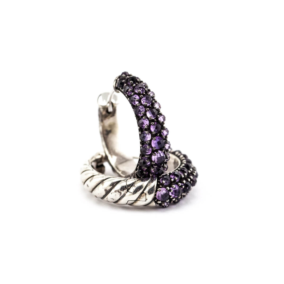 David Yurman Silver Amethyst Osetra Hoop Earrings - Love that Bag etc - Preowned Authentic Designer Handbags Preloved Fashions