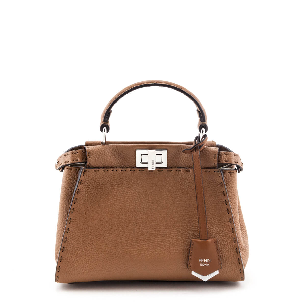 Fendi Brown Cuoio Romano Selleria Mini Peekaboo Satchel - Love that Bag etc - Preowned Authentic Designer Handbags Preloved Fashions