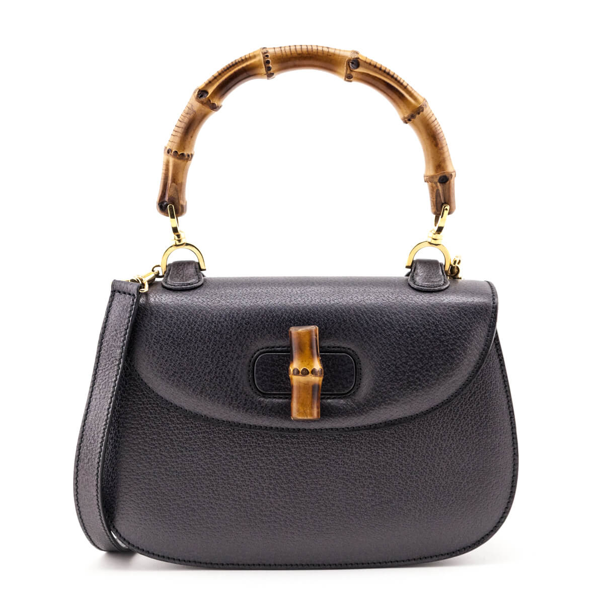 Gucci Gray Grained Calfskin Bamboo Top Handle Bag - Love that Bag etc - Preowned Authentic Designer Handbags Preloved Fashions