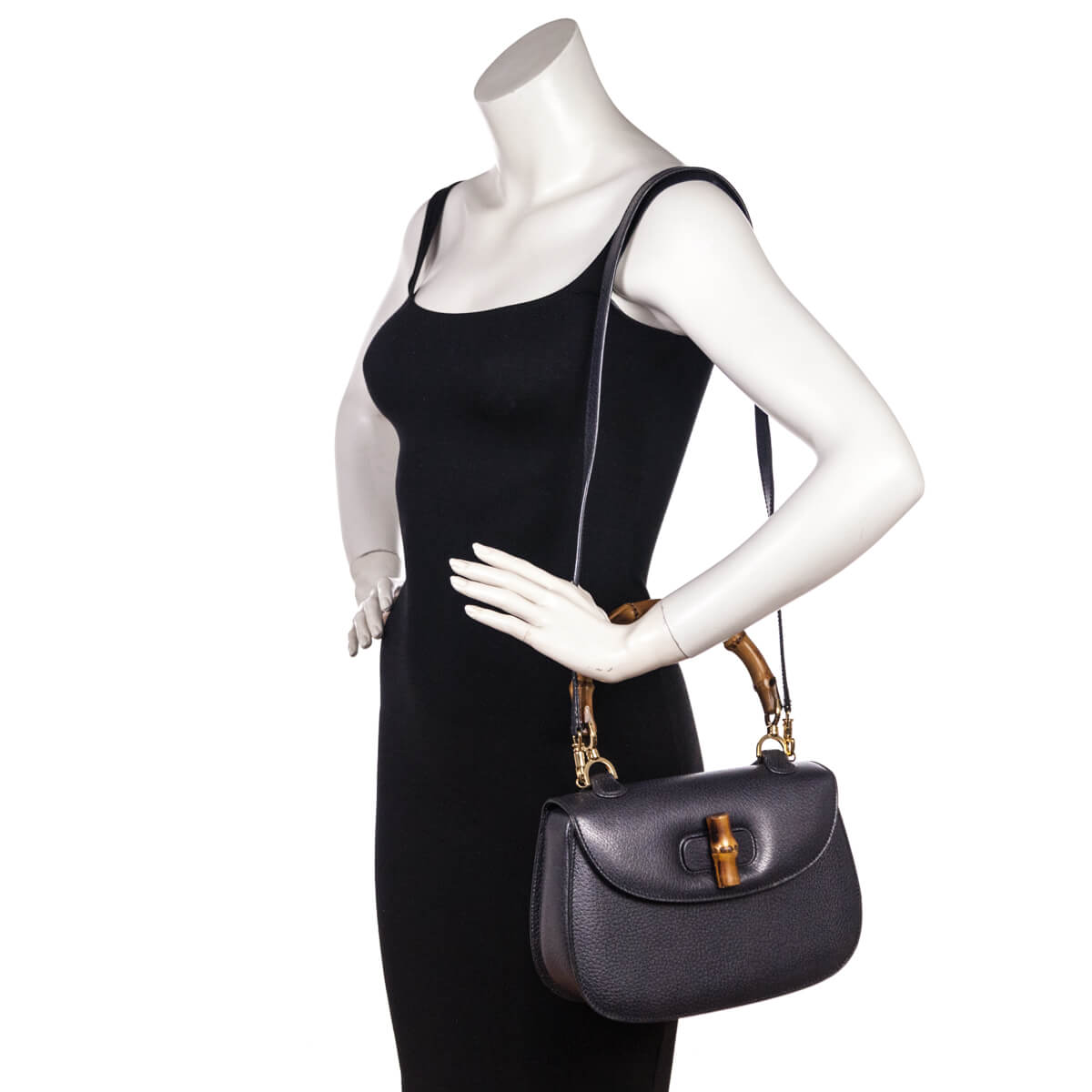 Gucci Gray Grained Calfskin Bamboo Top Handle Bag - Love that Bag etc - Preowned Authentic Designer Handbags Preloved Fashions