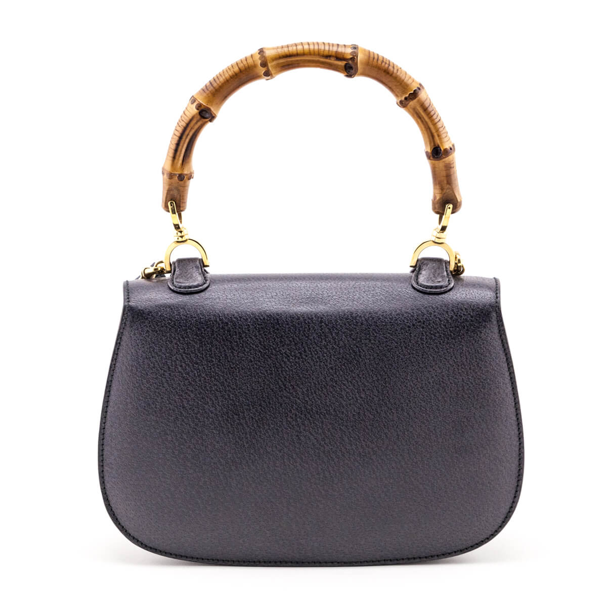 Gucci Gray Grained Calfskin Bamboo Top Handle Bag - Love that Bag etc - Preowned Authentic Designer Handbags Preloved Fashions