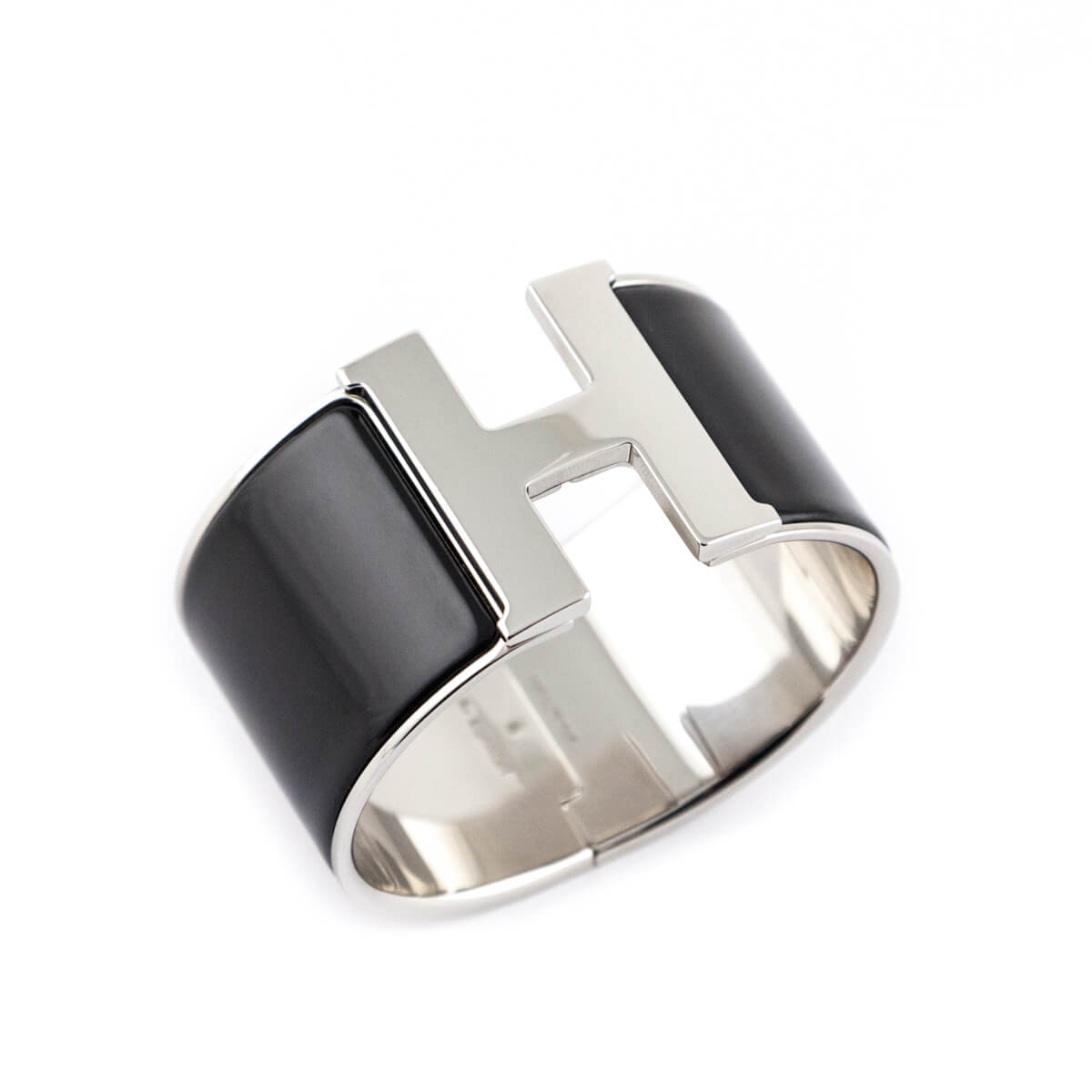 Hermes Black Enamel Palladium Extra Wide Clic Clac H Bracelet PM - Love that Bag etc - Preowned Authentic Designer Handbags Preloved Fashions