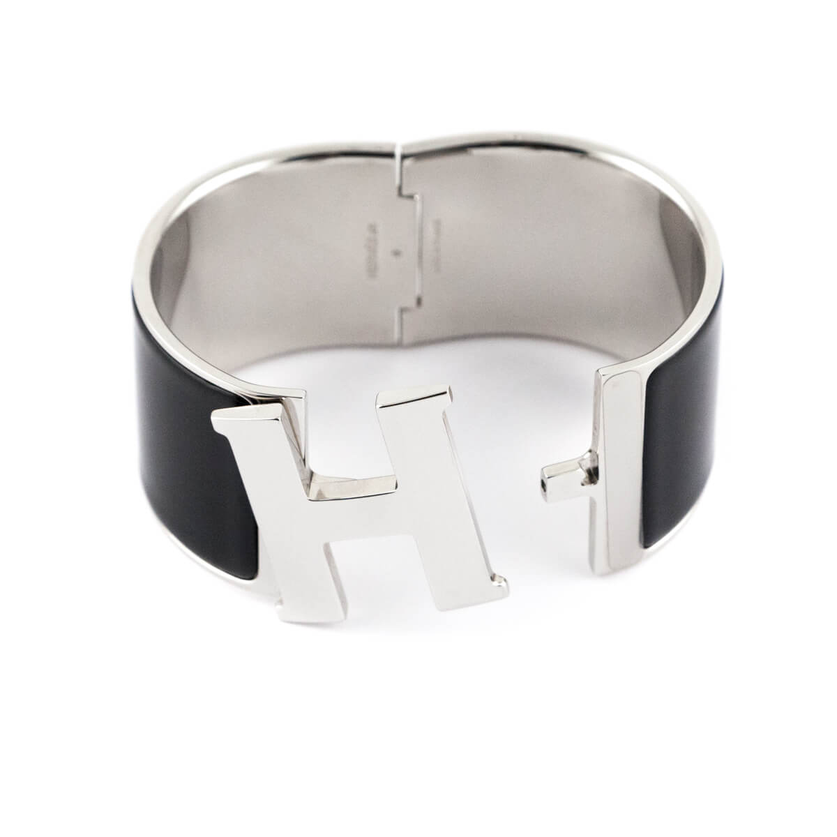 Hermes Black Enamel Palladium Extra Wide Clic Clac H Bracelet PM - Love that Bag etc - Preowned Authentic Designer Handbags Preloved Fashions