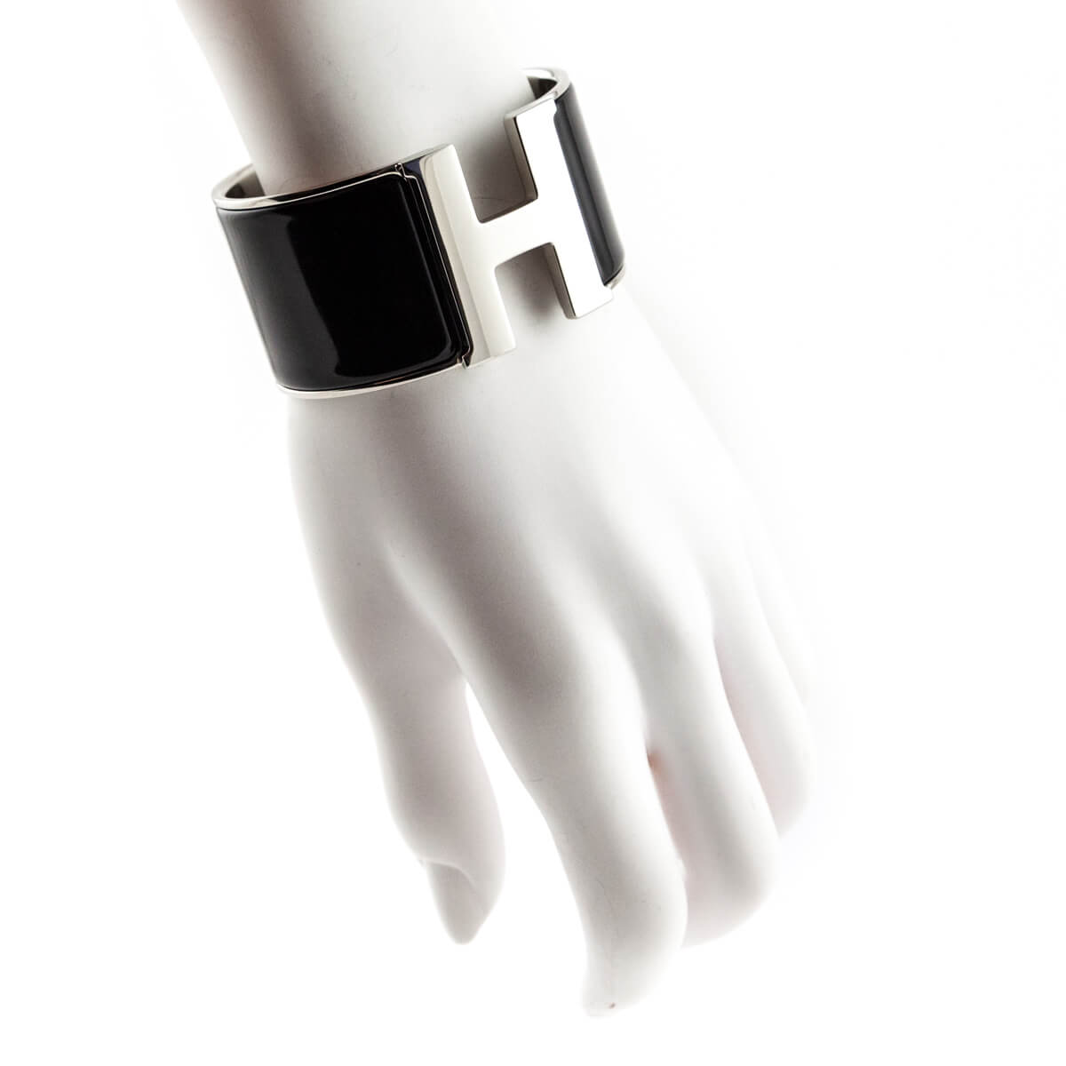 Hermes Black Enamel Palladium Extra Wide Clic Clac H Bracelet PM - Love that Bag etc - Preowned Authentic Designer Handbags Preloved Fashions