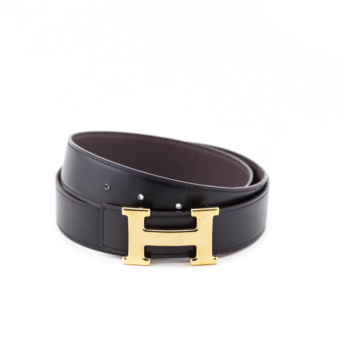 Hermes Black Chocolate Leather H Buckle Reversible Belt Size M - Love that Bag etc - Preowned Authentic Designer Handbags Preloved Fashions