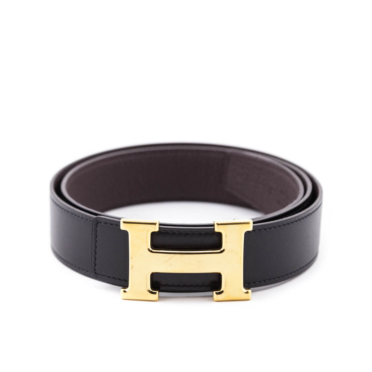 Hermes Black Chocolate Leather H Buckle Reversible Belt Size M - Love that Bag etc - Preowned Authentic Designer Handbags Preloved Fashions