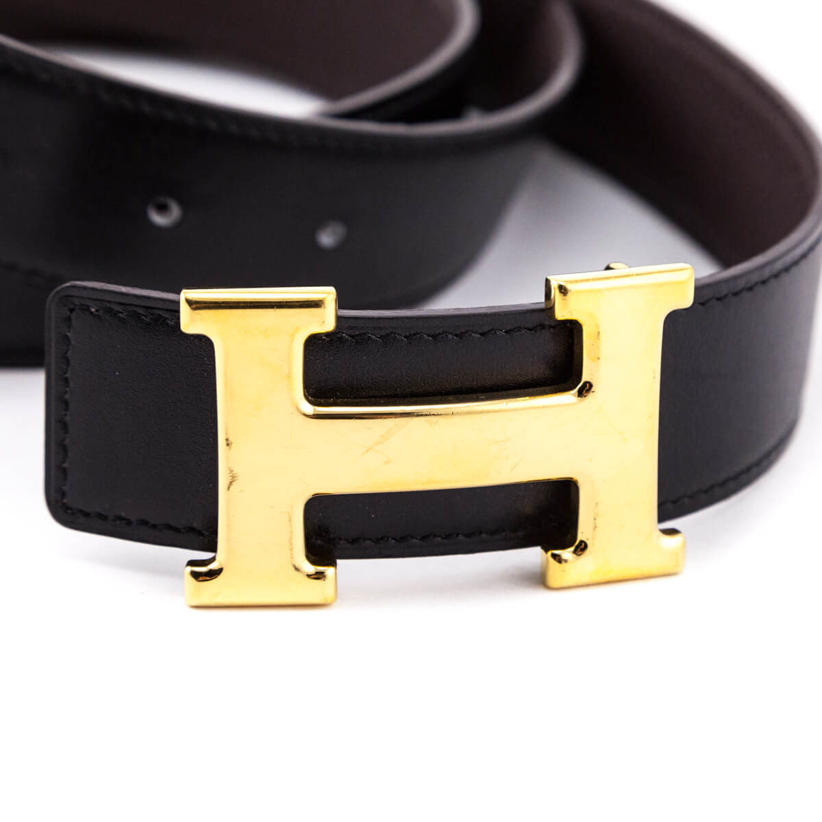 Hermes Black Chocolate Leather H Buckle Reversible Belt Size M - Love that Bag etc - Preowned Authentic Designer Handbags Preloved Fashions