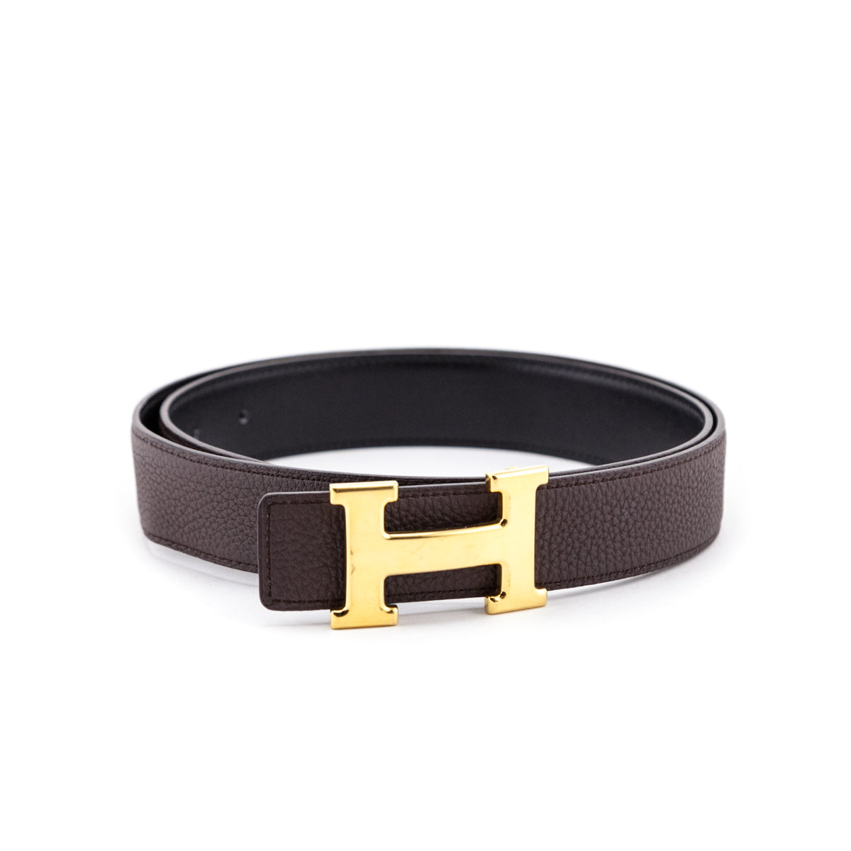 Hermes Black Chocolate Leather H Buckle Reversible Belt Size M - Love that Bag etc - Preowned Authentic Designer Handbags Preloved Fashions