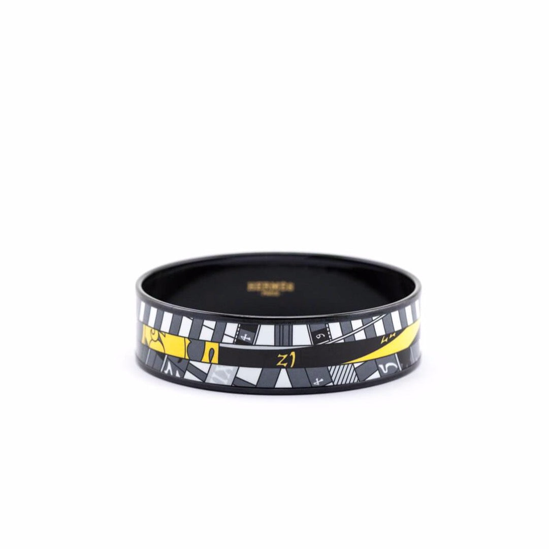 Hermes Black Yellow Enamel Wide Astrologie Nouvelle Bangle Size L - Love that Bag etc - Preowned Authentic Designer Handbags Preloved Fashions
