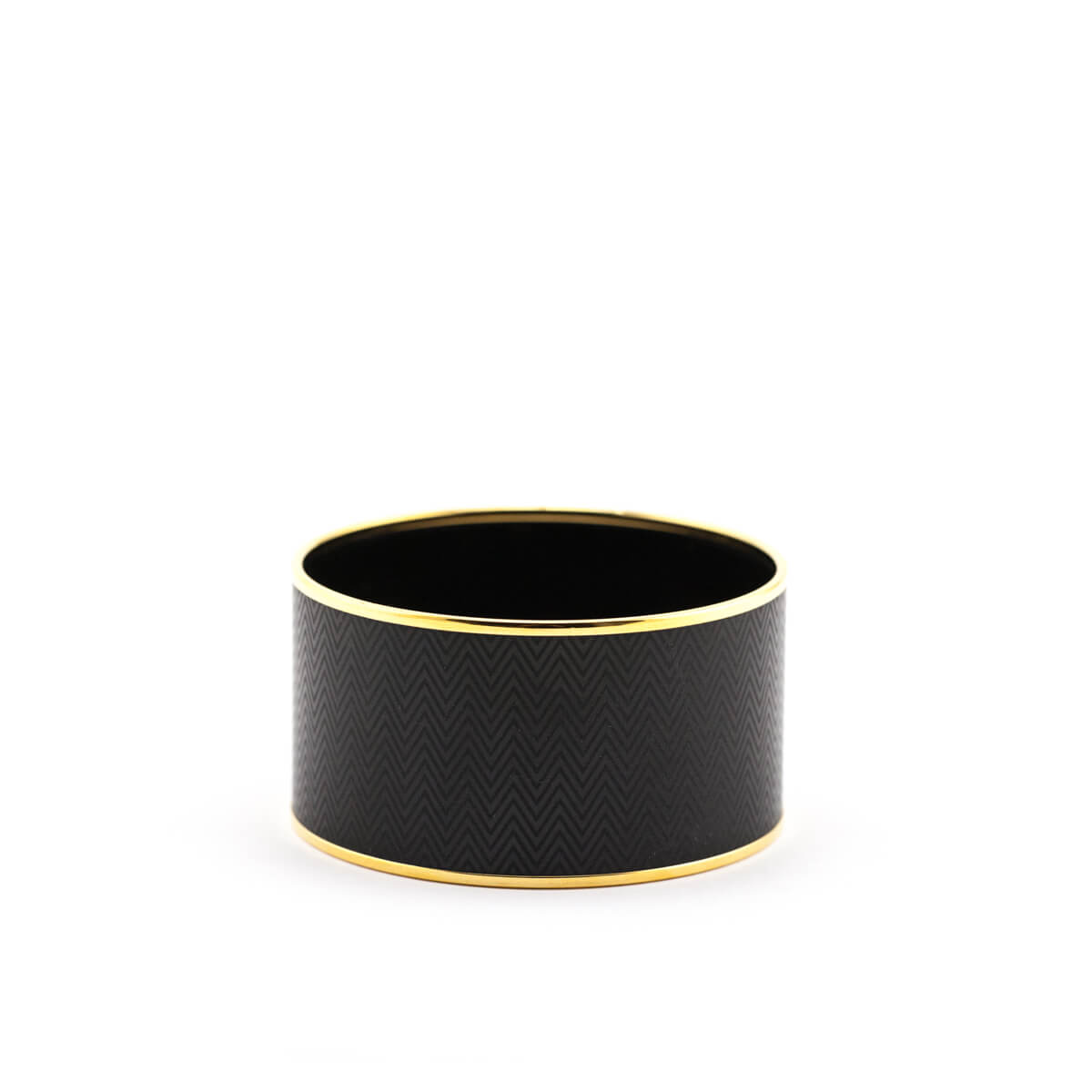 Hermes Black Enamel Gold Plated Extra Wide Chevron Bangle Size L - Love that Bag etc - Preowned Authentic Designer Handbags Preloved Fashions