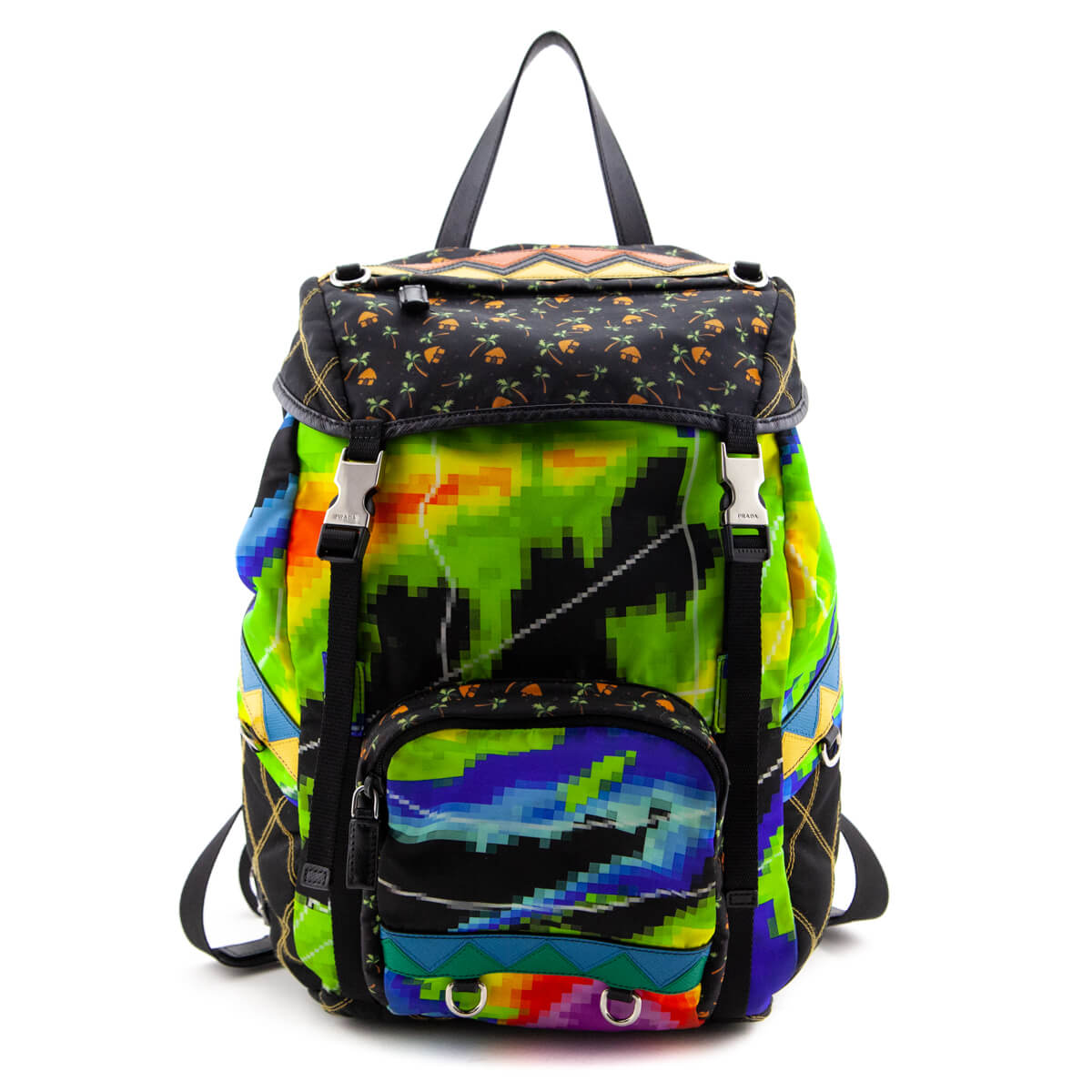 Prada Multicolor Printed Nylon Double Buckle Backpack - Love that Bag etc - Preowned Authentic Designer Handbags Preloved Fashions