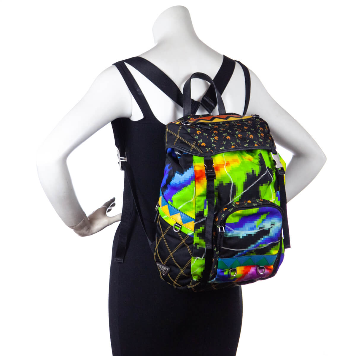 Prada Multicolor Printed Nylon Double Buckle Backpack - Love that Bag etc - Preowned Authentic Designer Handbags Preloved Fashions
