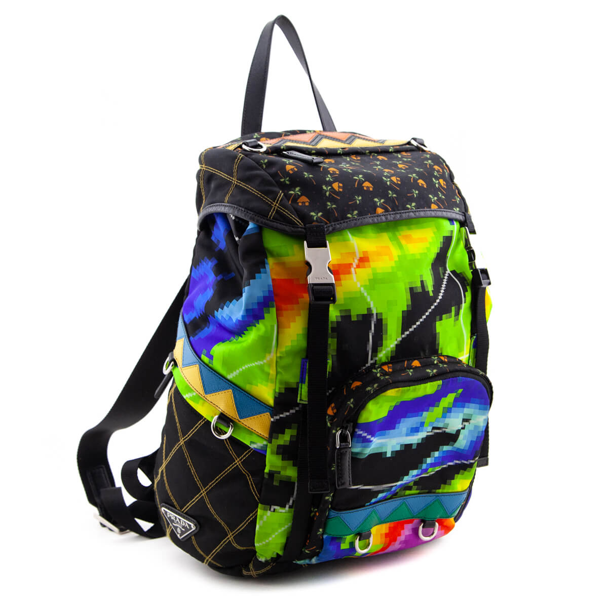 Prada Multicolor Printed Nylon Double Buckle Backpack - Love that Bag etc - Preowned Authentic Designer Handbags Preloved Fashions